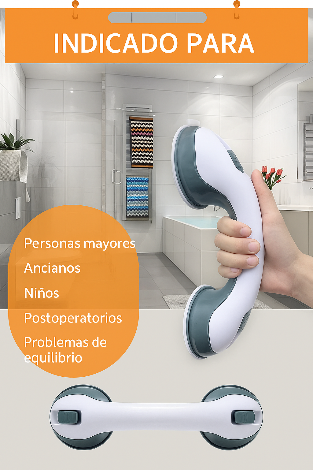 GripSafe – Manilla de Seguridad con Ventosas para Baño