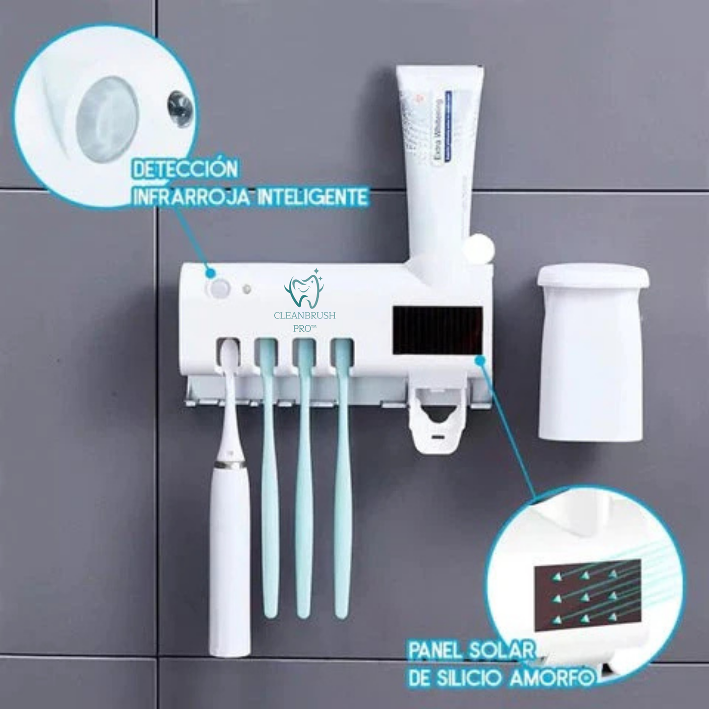 CleanBrush Pro™ - Soporte UV para Cepillos + Dispensador Automático